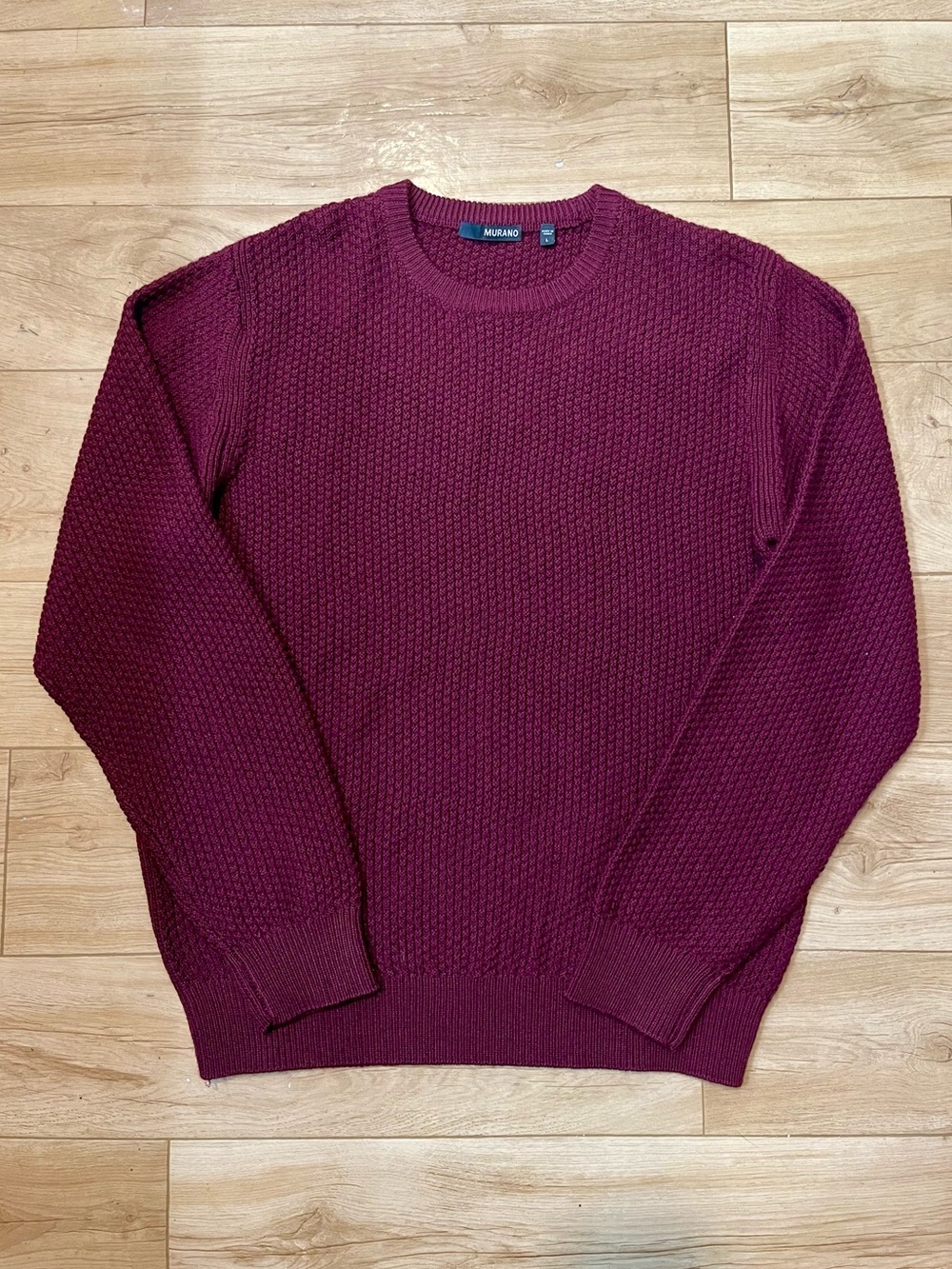 Murano Men's Large Merino Wool Burgundy Textured Crewneck Sweater